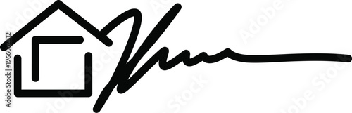 Real estate document signature with miniature house icon