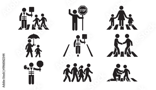 Pedestrian safety and crossing icon set