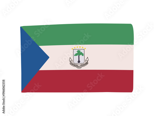 かわいい赤道ギニアの国旗アイコン　手描きタッチの旗イラスト