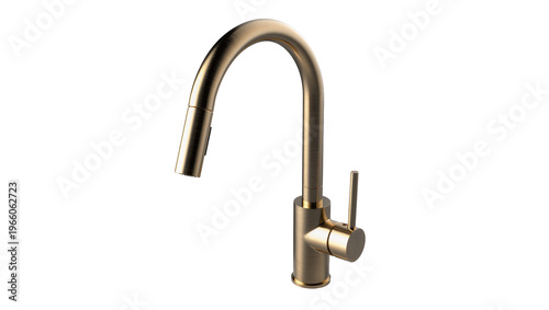 Foto Brushed gold faucet curved spout handle, isolated on transparent background