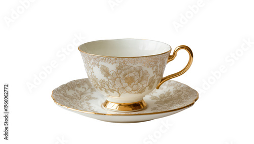 Photography Gold-decorated tea set, isolated on transparent background