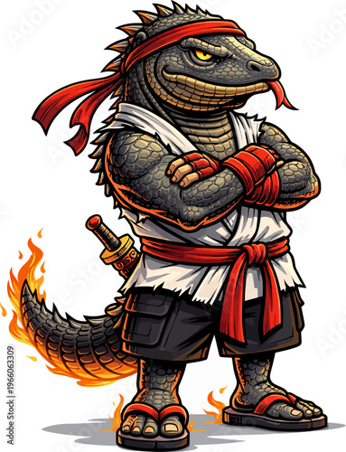 Dragon and Warrior Cartoon Vector Illustration Halloween Monster Character