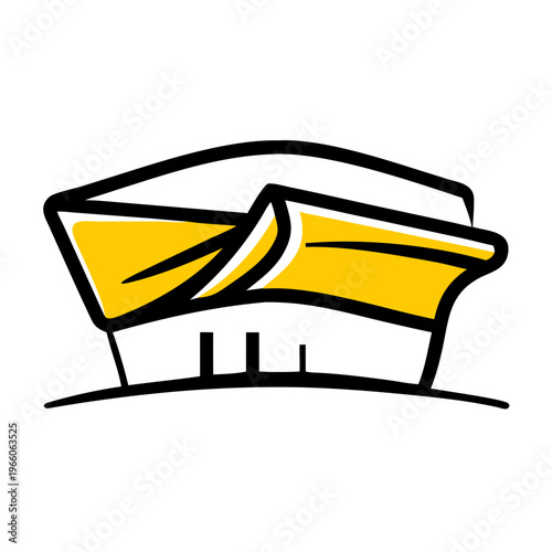Modern stadium arena building icon showing contemporary architecture design with yellow tint