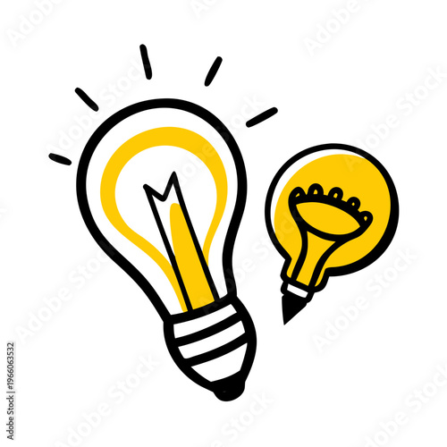 Light bulb idea concept illustration featuring hand drawn glowing lamps for creative thinking