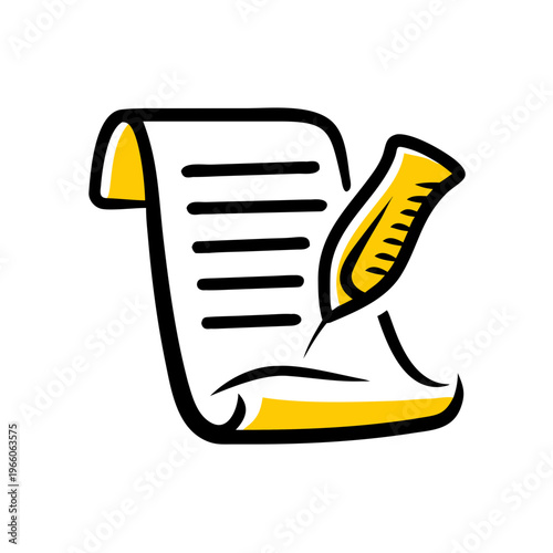 Paper scroll with a feather quill pen, symbolizing classic literature and ancient writing