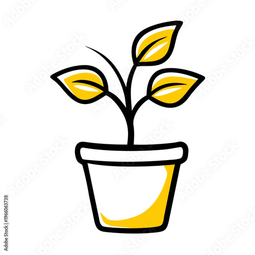 Potted plant with green leaves growing in ceramic pot isolated on transparent background art