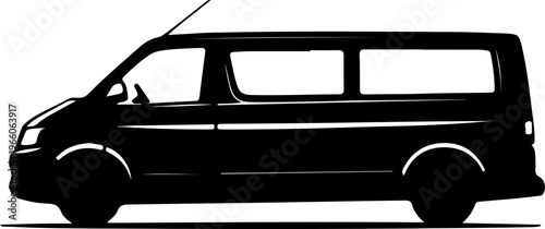 Stylized graphic icon depicting a modern transit van, perfect for logistics and travel designs