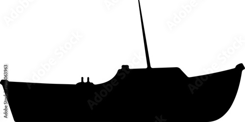 Minimalist vector silhouette of a classic boat, evoking themes of water travel, adventure, and exploration on the open seas