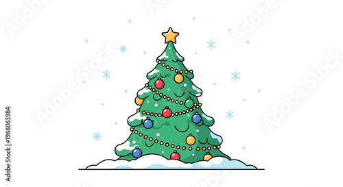 A cheerfully decorated christmas tree adorned with colorful ornaments and a shining star presented as a silhouette high quality professional detailed
