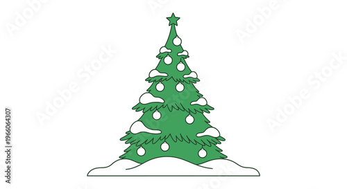 A vibrant green christmas tree adorned with circular lights and a star depicted as a clean silhouette high quality professional detailed