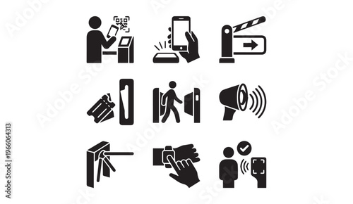 Collection of access control and digital payment glyph icons for security