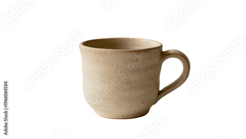 Foto Handcrafted rustic beige ceramic coffee mug with textured surface, isolated on t