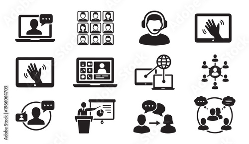Online meeting and communication icons - business technology set