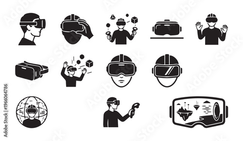 Virtual reality headset icons - technology and gaming set