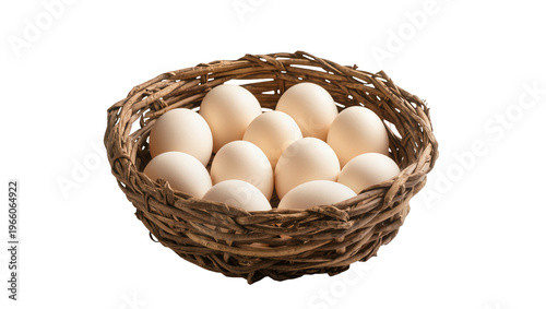 Photos Wicker basket of natural brown chicken eggs, isolated on transparent background