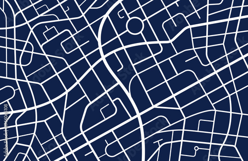 Fictional city map design. Isolated line illustration on a dark background. 