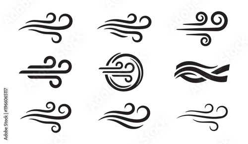 Vector set of air wind and breeze icons