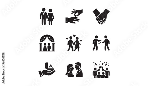 Set of wedding marriage and couple icons