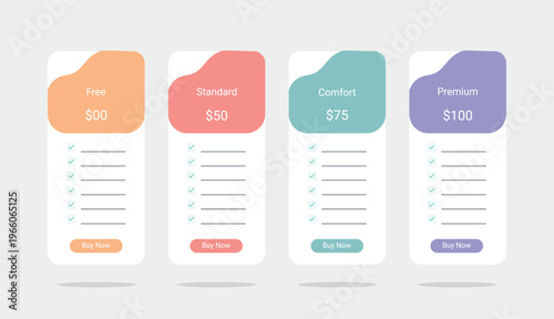 Modern Pricing Table Design Template for Subscription Plan Comparison Clean Pricing Cards Interface.