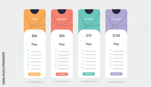 Modern Pricing Table Design Template for Subscription Plan Comparison Clean Pricing Cards Interface.