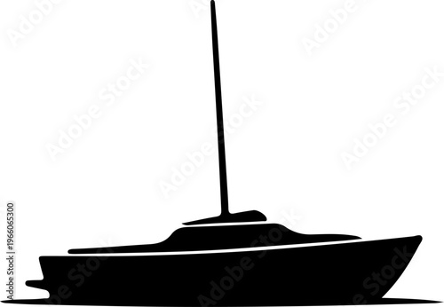 Silhouette of a modern sailboat gliding across calm waters during sunset