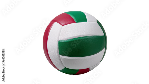 Free Download Vibrant red green and white paneled synthetic leather volleyball, perfectly isolated on transparent background for sports designs - GFXLoad