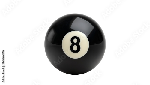 Foto Shiny black eight ball with a white number 8, isolated on transparent background