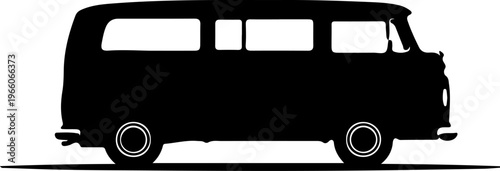 Simple graphic silhouette of a beloved vintage van, representing summer travel, open roads, and memorable journeys