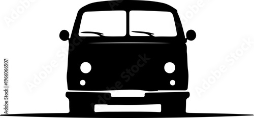 Vintage van silhouette illustration, retro vehicle front view, classic transport design