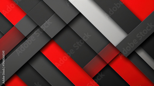 Modern Layered Geometric Background with Red, Black and Gray Stripes, Corporate Design
