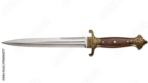 Φωτογραφία Ornate dagger with dark wood and brass, isolated on transparent background