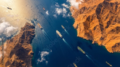 Strategic Maritime Trade Route: Ships Passing Through the Strait of Hormuz