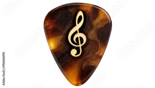 фотографія Tortoiseshell pick with golden treble clef, isolated on transparent background