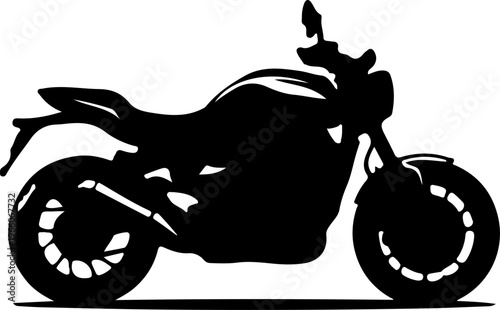 Silhouette of a modern motorcycle parked on a white background, a sleek design