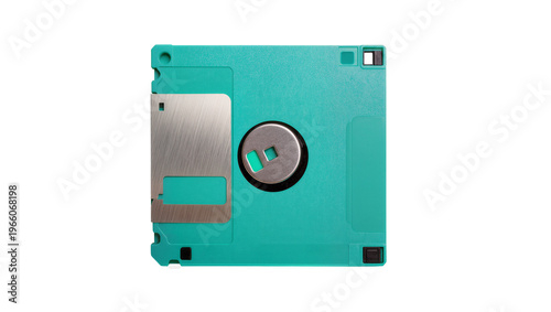 Foto Teal plastic 3 5-inch floppy disk, isolated on transparent background for data s