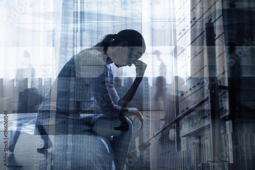 Woman in the city suffering from stress, burnout, anxiety depression, need a break	