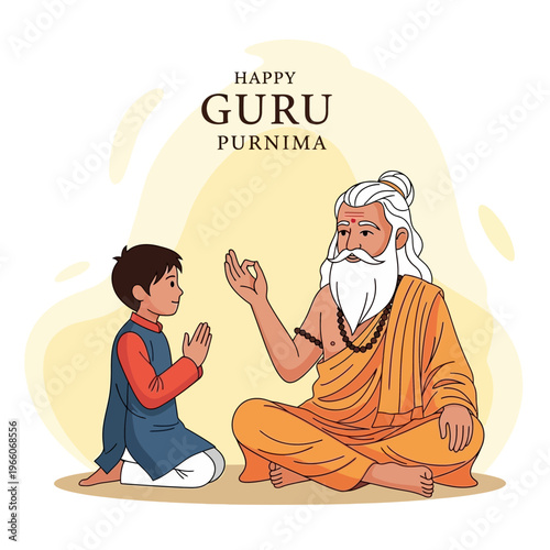 Guru Purnima: Teacher guiding student, spiritual learning, respect, traditional Indian festival celebration