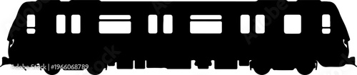 Silhouette of a commuter train with multiple windows and doors, ideal for transportation and travel themes