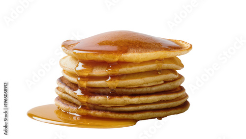 Obraz na płótnie Pancake stack with amber maple syrup, isolated on transparent background