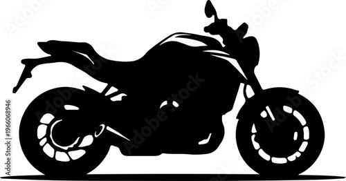 Sleek Black Silhouette of a Modern Motorcycle, Dynamic Side Profile of a Cruiser Bike, Illustrative Vector Art for Automotive Design