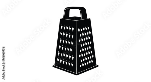 A black silhouette of a box grater showcasing its perforated surface and handle isolated on a white background silhouette high quality