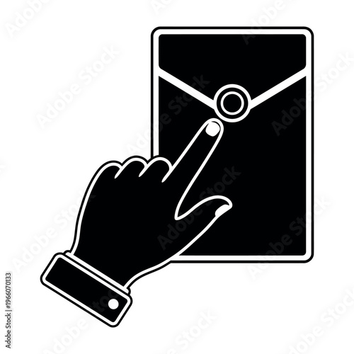 Hand Pointing Finger Touching Envelope Icon for Digital Communication and Correspondence