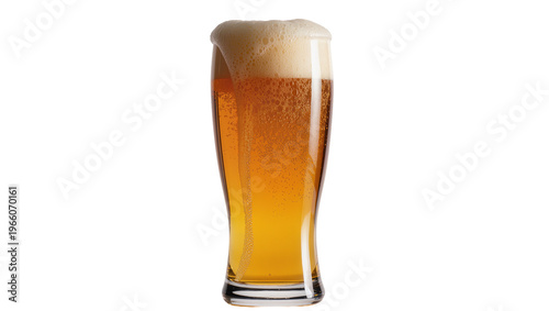 Konstfotografi Golden amber beer with frothy white foam head in a clear pilsner glass, isolated