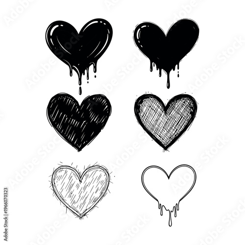 Hand-drawn heart shapes set with dripping and scribble effects