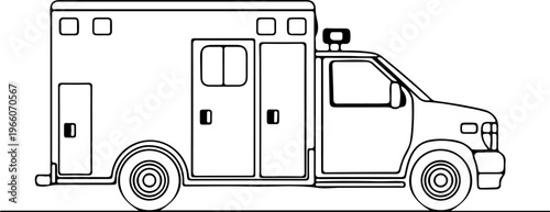 Ambulance vehicle outline drawing, emergency medical service transport vehicle illustration