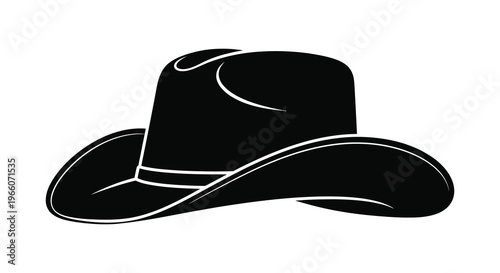 A striking black silhouette of a classic cowboy hat showcasing its curved brim and tall crown silhouette high quality professional detailed