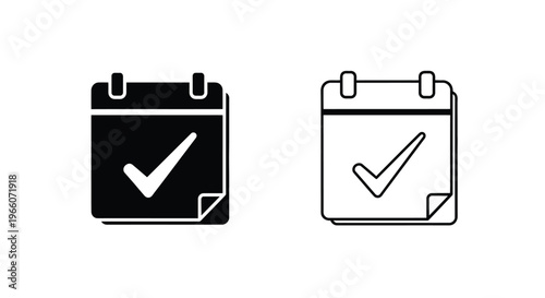 Two calendar icons one filled black one outlined both with checkmarks