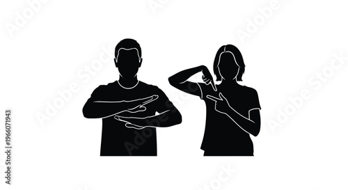 Silhouettes of two people signing the letter q in american sign language
