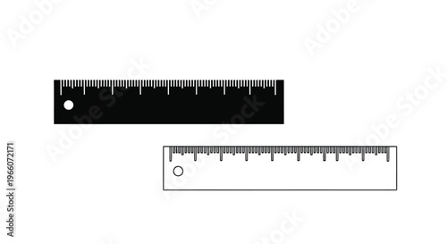 Black and white rulers with measurements displayed on a white background