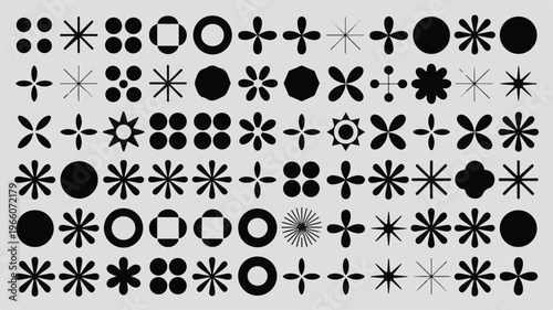 Geometric patterns unfold in a mesmerizing black and white design on a flat surface with various shapes.